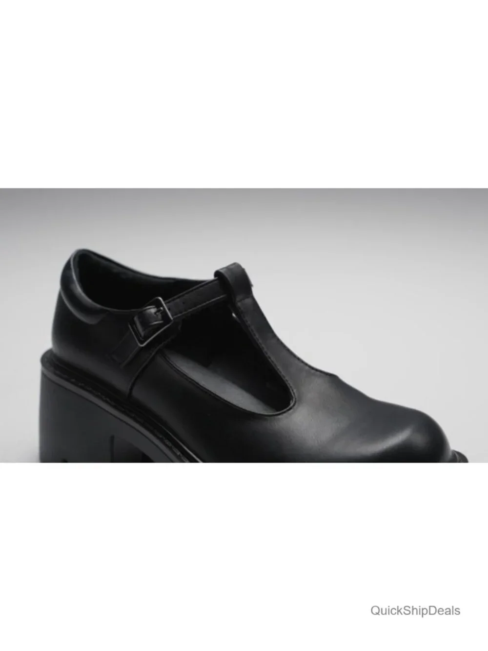 Faux Leather T-Strap Mary Jane Platform Pumps with Lug Sole Heels